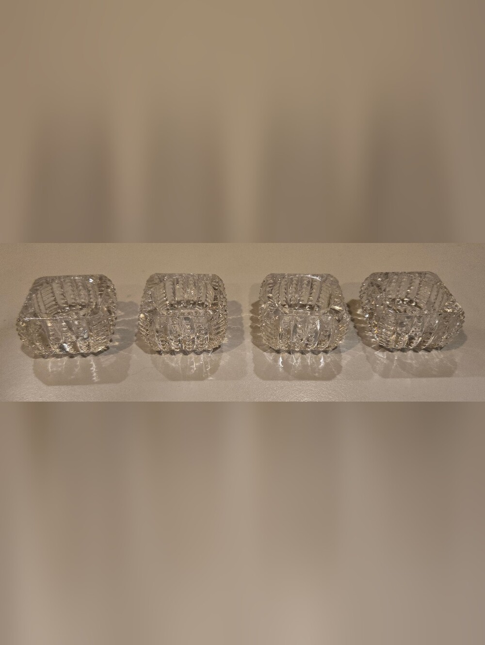 Set of 4 Clear Ribbed Glass Candle Holders
